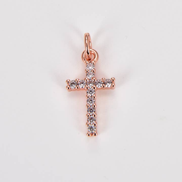Beads Creation - Wholesale Individual Charm/Pendant - Gold Filled Dainty Cross Charm Pendant CZ Micro Pave, CP4343
