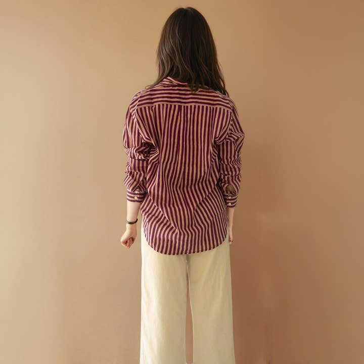 NO-B - Wholesale Shirt - Women's - Burgundy striped cotton shirt | Aria-62