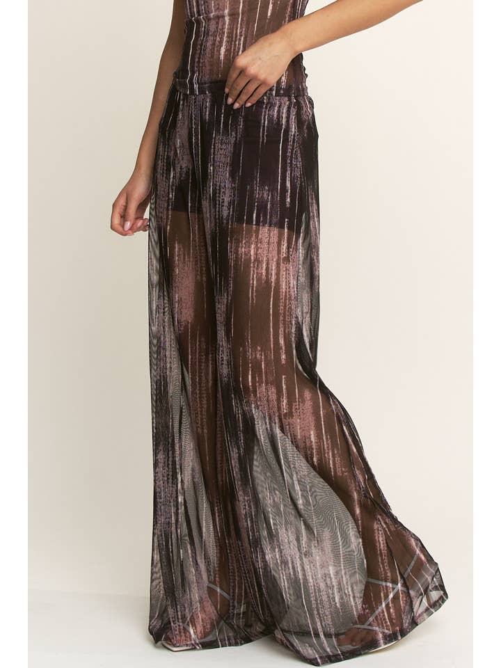 YNEZ - Wholesale Pants - Women's - Vibrant Stripe Print Sheer Wide Leg Cocktail Going Out Pant15