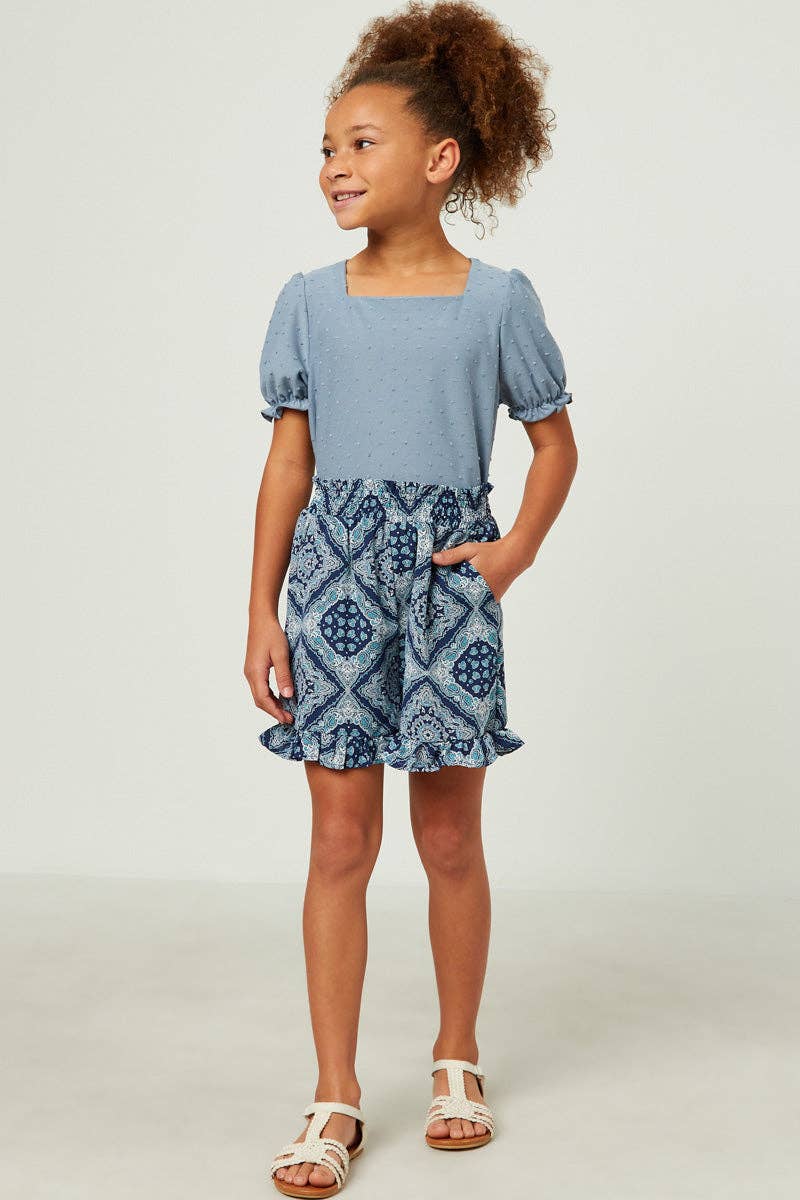 Chambray Girls Square Neck Swiss Dot Knit Top for wholesale on Faire2