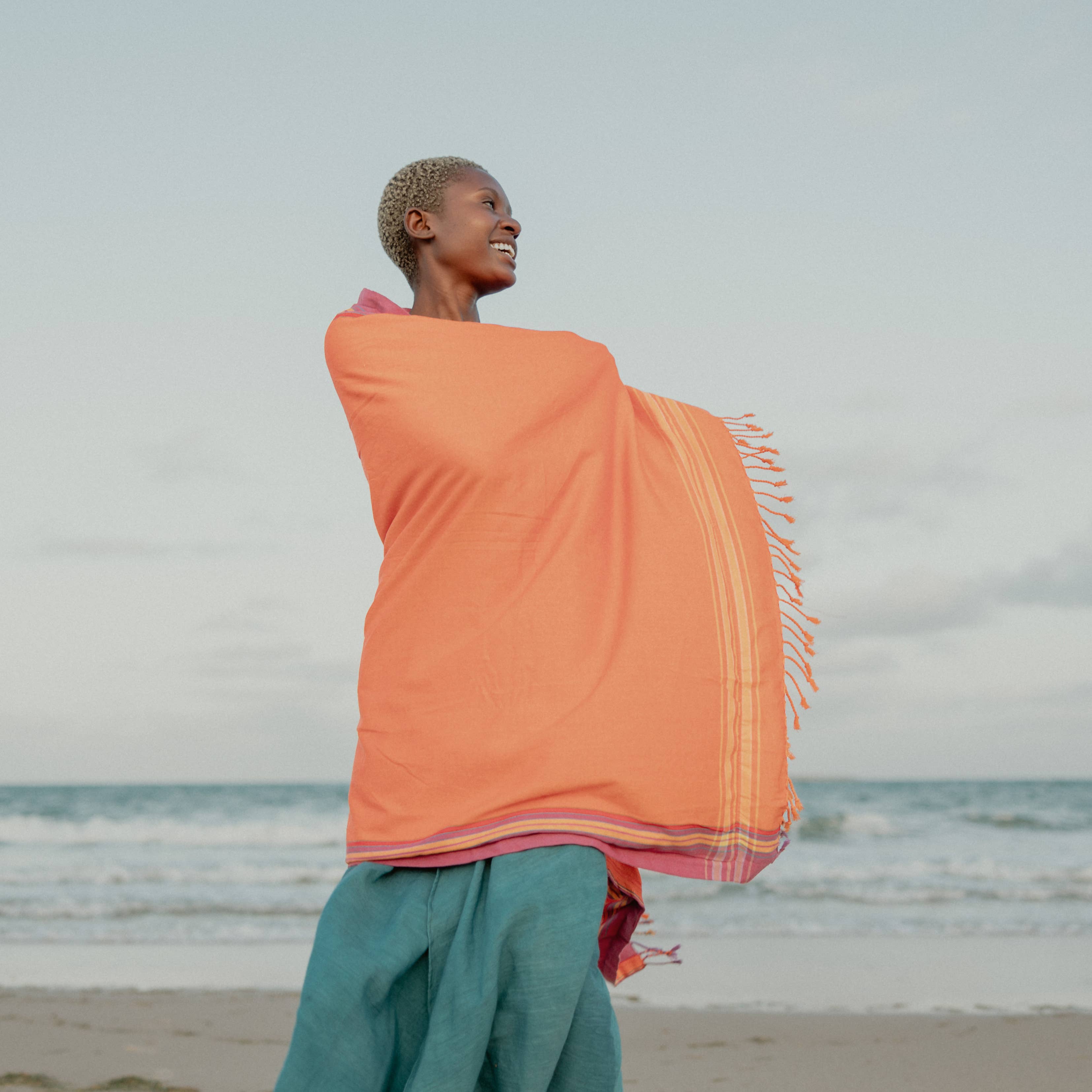 Swahili Coast - Wholesale Beach Towel - Peach and Lilac Kenyan Beach Towel with Pocket1