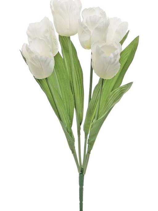 Parrot Tulip Bush X6, 19", White for wholesale by Select Artificials, Inc.