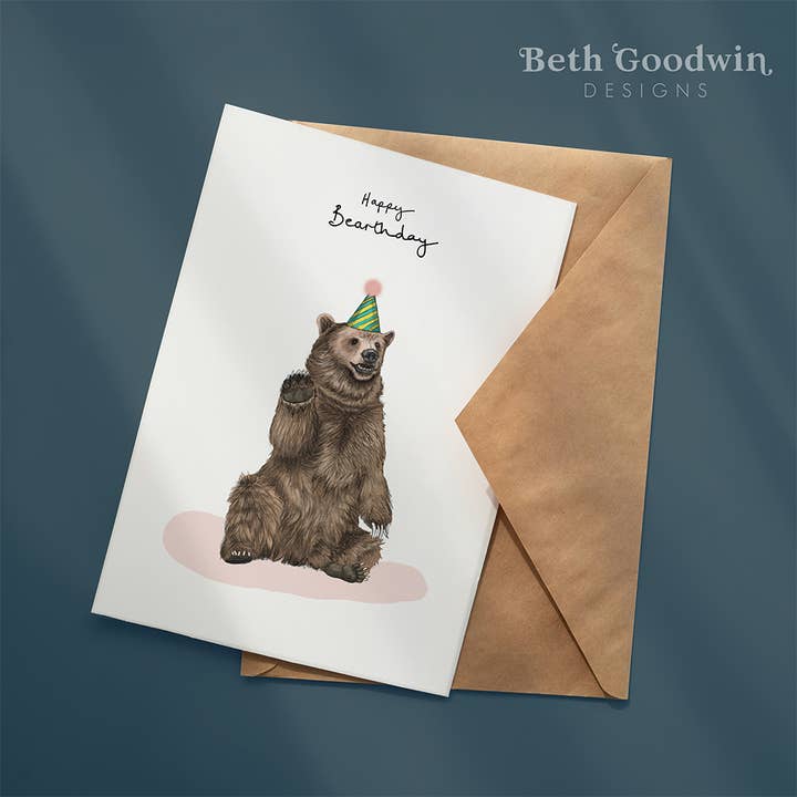 Beth Goodwin Designs - Wholesale Birthday Card - Happy Bearthday Card | Bear Birthday Card | Greetings Card