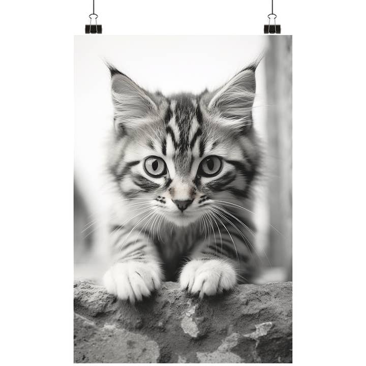 paperwhite Baby Cat Poster - Vintage Black White Photo for wholesale on Faire