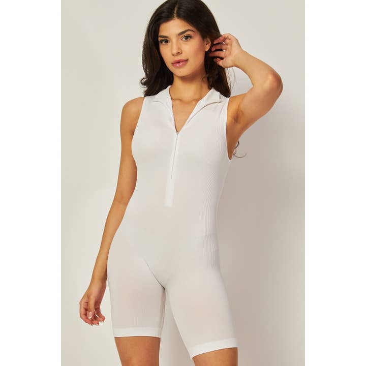 Apolline - Wholesale Unitard - Women's - Seamless Fine Ribbed Zip Up Mock Neck Romper13