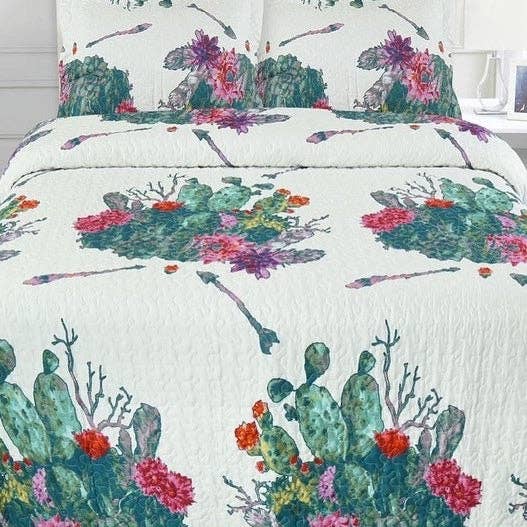 Western Linens - Venta al por mayor Conjunto de ropa de cama - Juego de colcha de 3 piezas Cactus