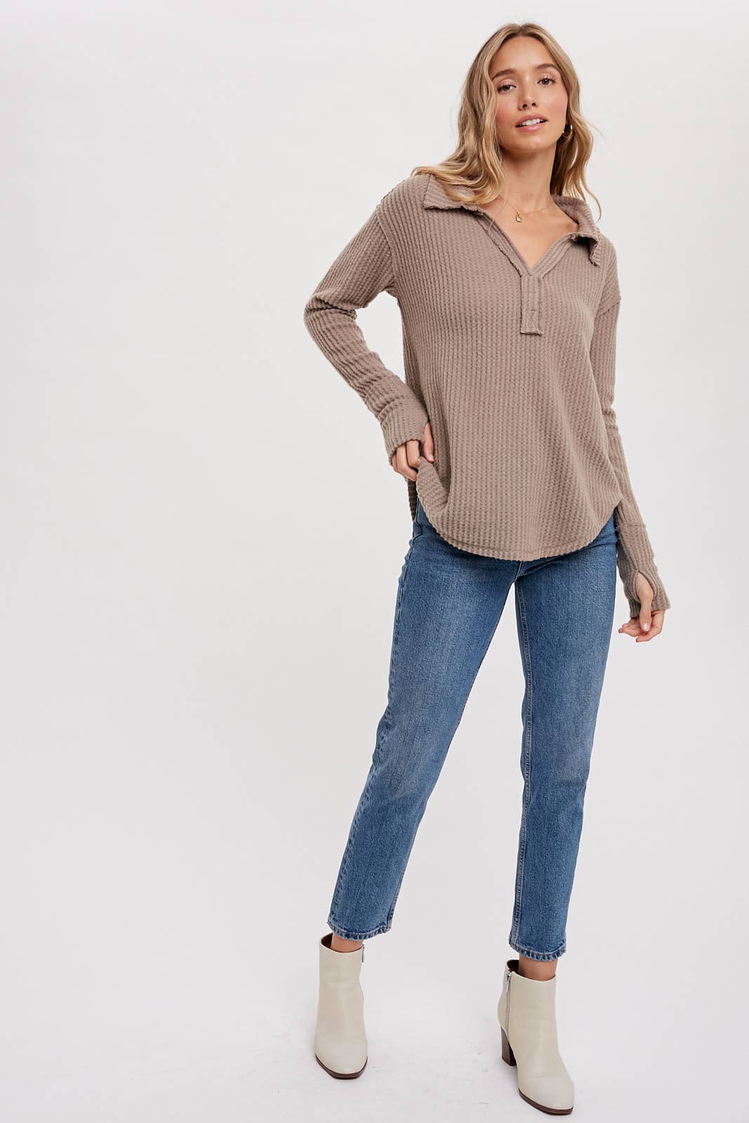 Bluivy - Wholesale Knit Top - Women's - BRUSHED WAFFLE HENLEY TOP14