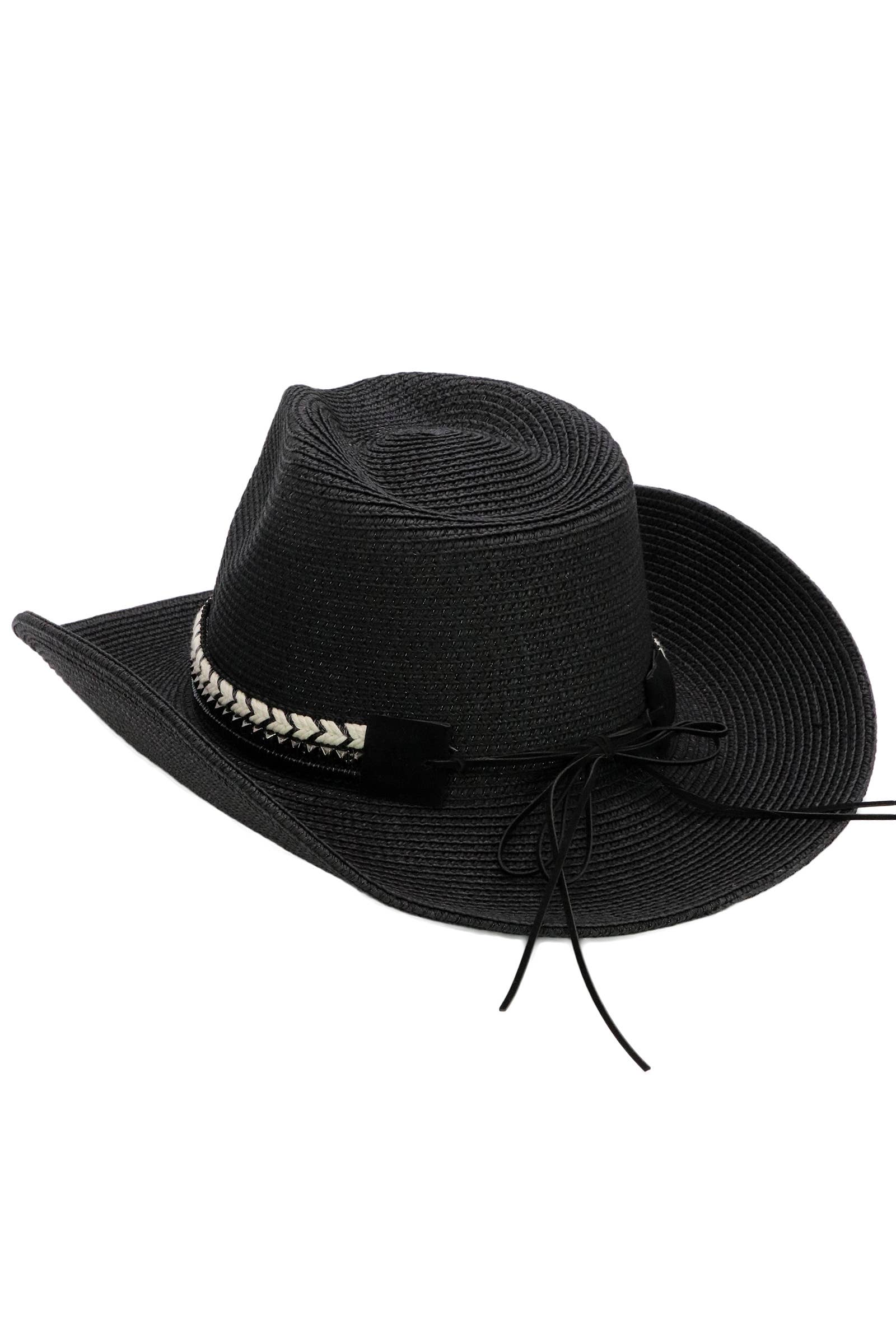 Cap Zone - Wholesale Cowboy Hat - Women's - Buffalo Skull Studs Braided Belt Straw Cowboy Hat7