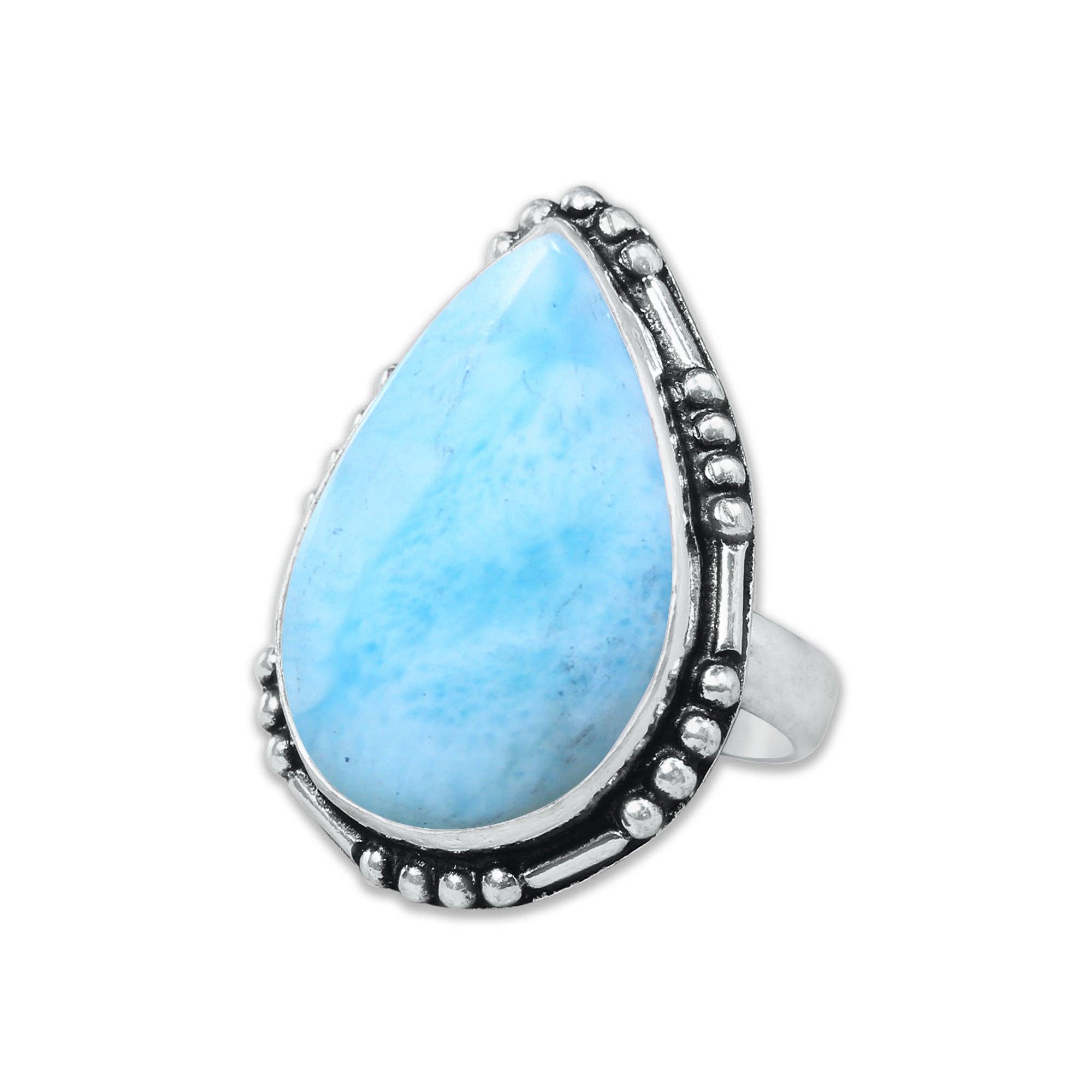 Handmade Jewels - Wholesale Cocktail/Statement Ring - Handmade Silver-Plated Larimar Rings – Minimalist Ocean-Inspired Jewelry (Natural Larimar)16