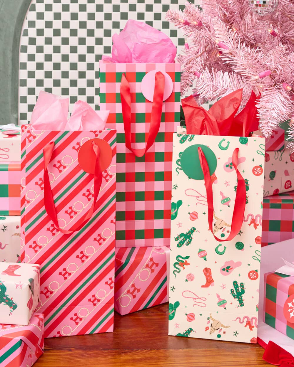 xo, Fetti - Wholesale Wine Gift Bag - HO-down Wine Gift Bag Set - 9 wine gift bags, western christmas 10