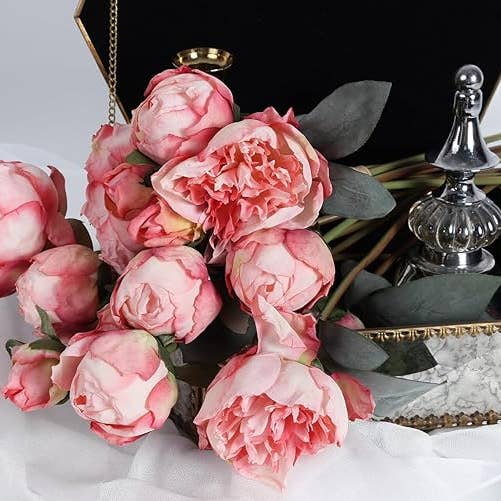 Sweet Home Deco - Wholesale Artificial Flowers - 12''T Silk Peony Floral Bouquet, Spring Peonies, 7 Stems