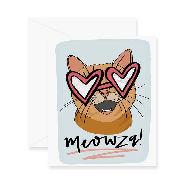 Meowza! Tabby Greeting Card for wholesale by Fresh Out of Ink