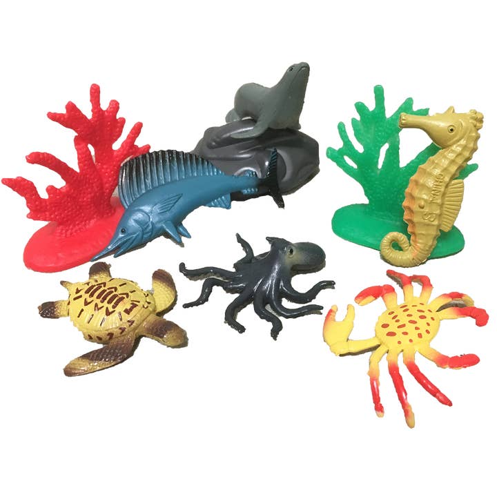 Texas Toy Distribution - Wholesale Figurine Toy - Kids - Sea Animal Figurines in Clear Tube with Dolphin Head Topper