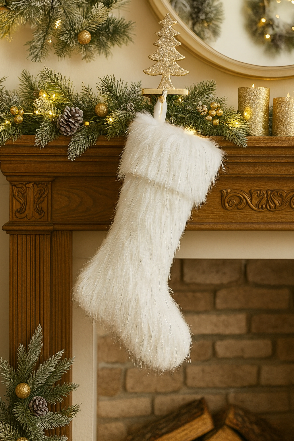 Fennco Styles - Vente Collants festifs - Chaussette de Noël en fausse fourrure et fil lurex argenté1