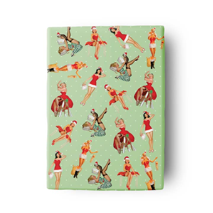 Mod Lounge Paper Company - Wholesale Flat Wrap - Holiday Vintage Pinup Double Sided Christmas Gift Wrap Sheet