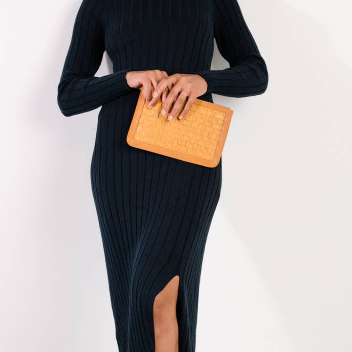 Cognac Nesmia Basketweave Clutch for wholesale on Faire