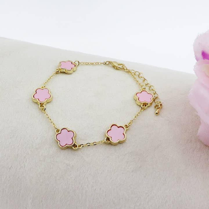 Daemon srls - Venta al por mayor Pulseras de abalorios/colgantes - LILY ~ Pulsera de latón con 5 flores de nácar
