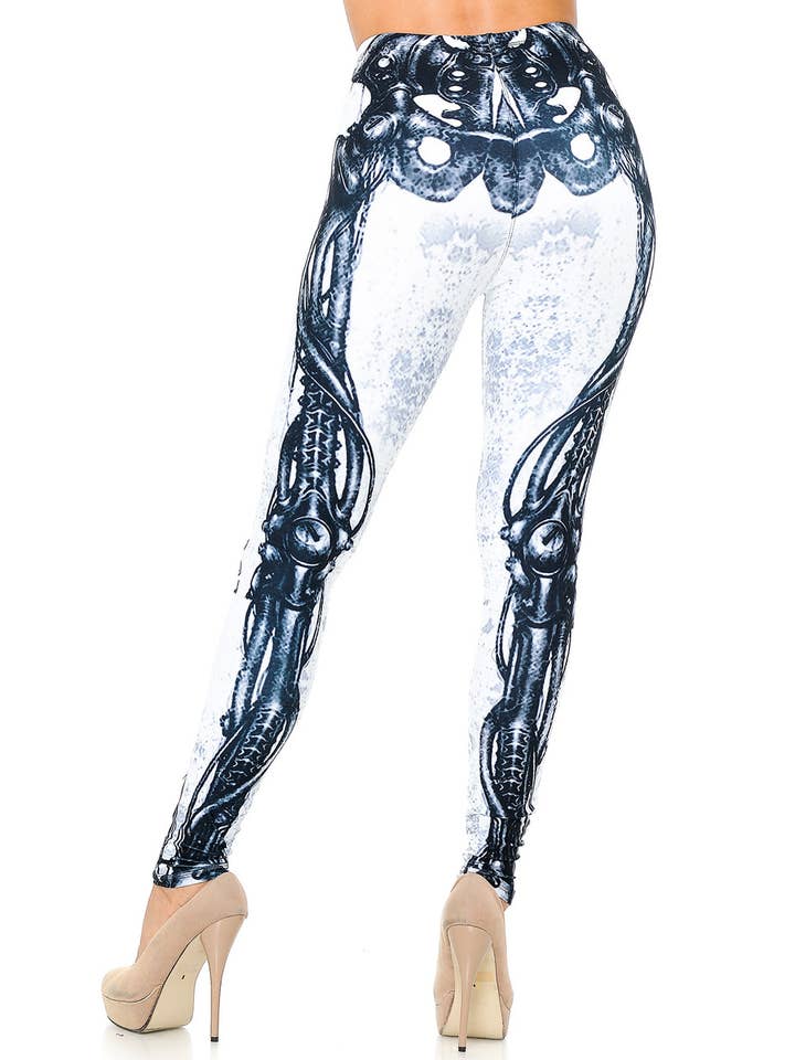 USA Fashion - Wholesale Fashion Leggings - Women's - Creamy Soft White Bio Mechanical Skeleton Leggings