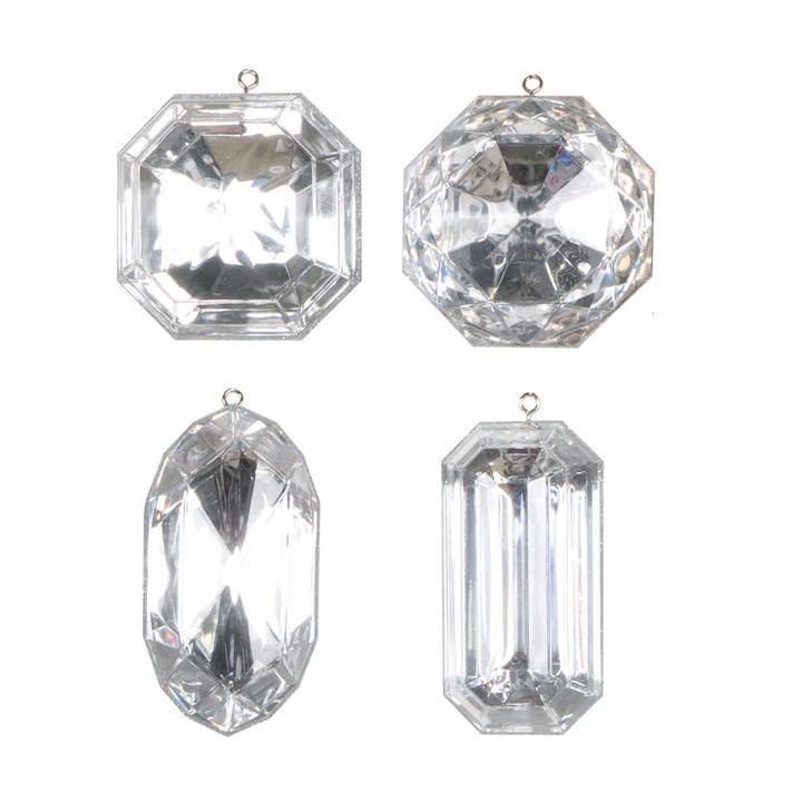 4–5″ Silver Rectangle Jewel Glitter Ornaments - Set for 4 for wholesale by RC Home Decor