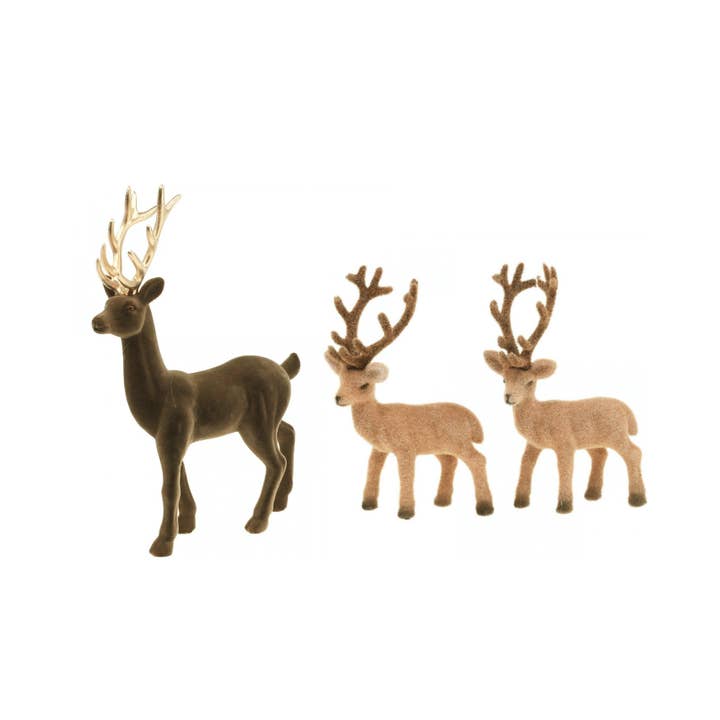 Flocked Brown Reindeer Family (1 large, 2 small) for wholesale by Qube Luxe by Debbie Marks