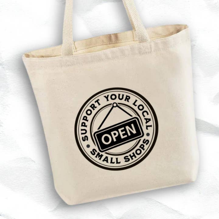 Bolsa de lona Support Local Shops, café, lana y libros para venta al por mayor de Anna B. Shop