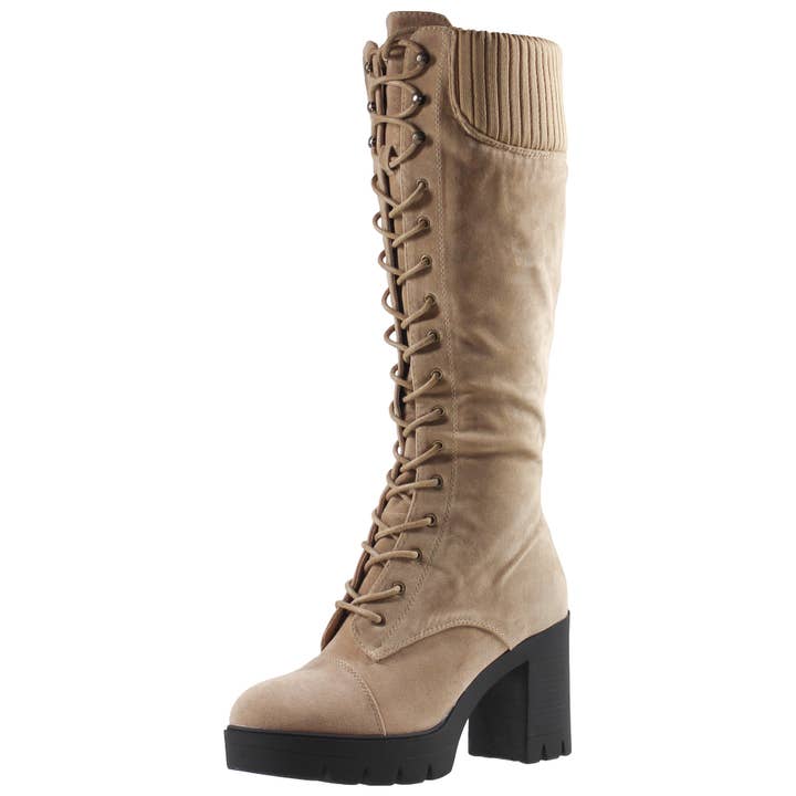 SOBEYO - Wholesale Combat/Military Boots - Women's - Women's Chunky Platform Combat Boots Knit Cuff