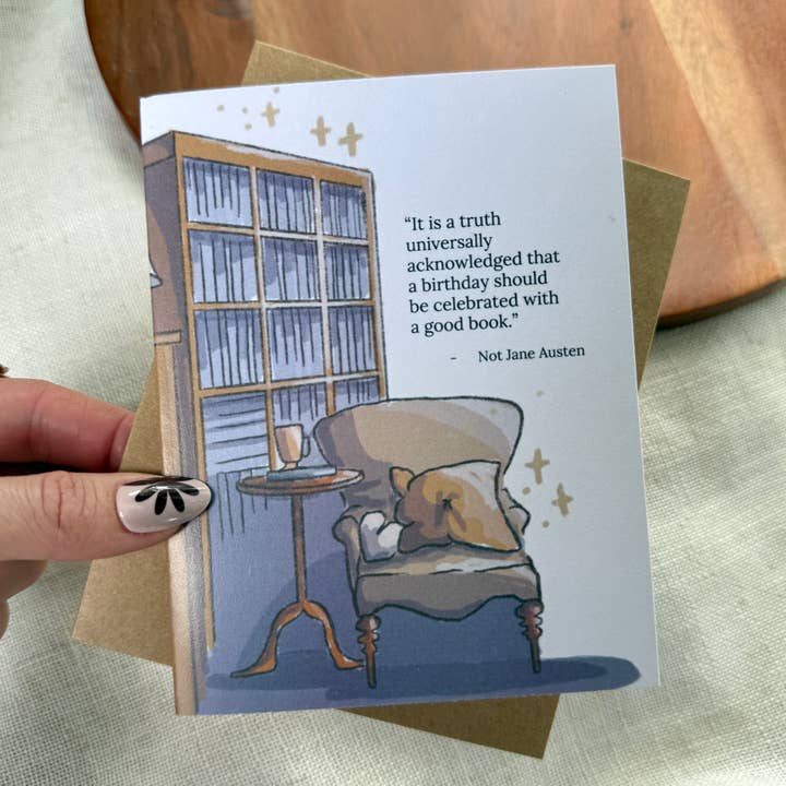 "Celebrated with a good book" Quote Bookish Birthday Card for wholesale by Big Moods