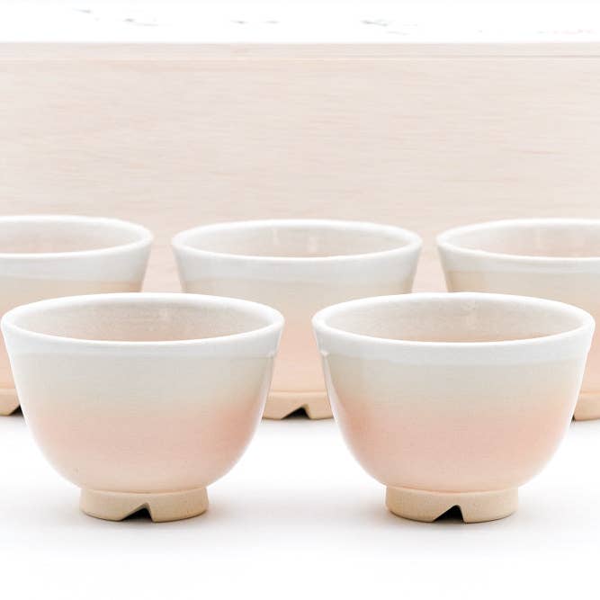 Tezumi – Engroshandel Kop – Japanske tekopper - 椿秀窯 Tsubakihide Keramik - Sæt med 5 klassiske Hagi-yaki Yunomi - 110 ml