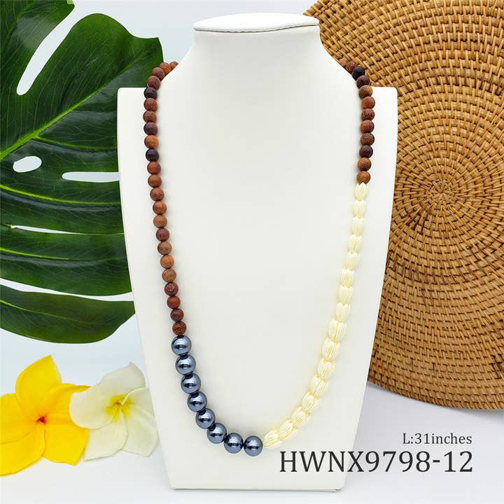 S&T Collections - Wholesale Kralen/parelketting - Hawaiiaanse houten kralenketting met parels in verschillende stijlen en kleuren
