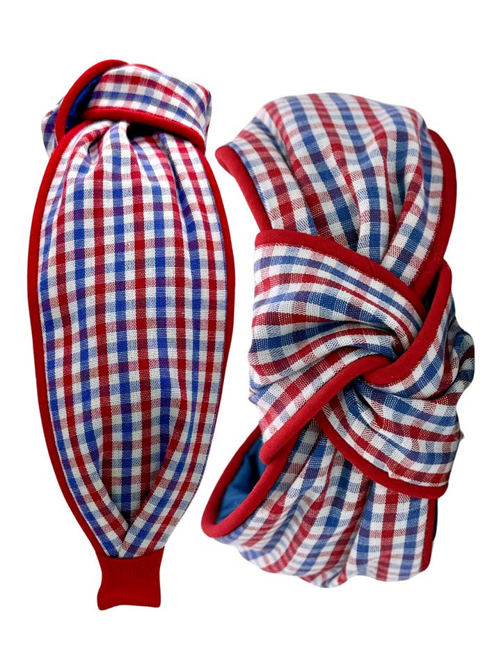Red and Blue Check with Red Piping for wholesale by Pretty Happies