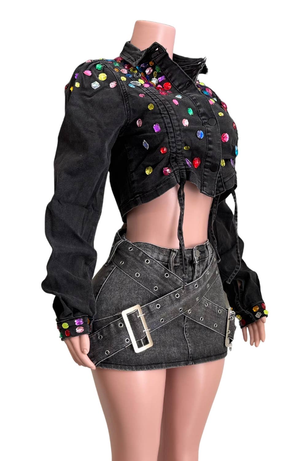 NEWGENS - Vendita all'ingrosso Giacca di jeans - Donna - Giacca di jeans con coulisse e strass NT1048A6