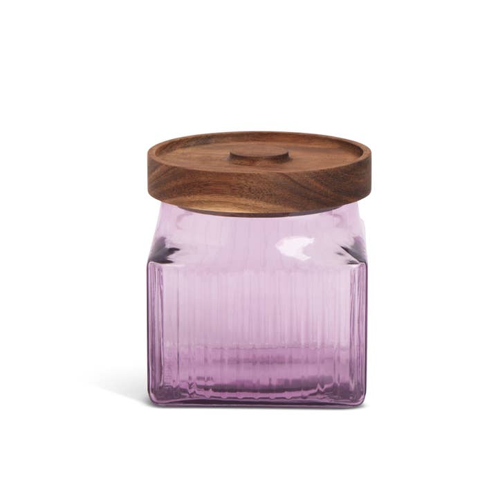 Core Home - Vente Pots - Bocal carré en verre côtelé de 33 oz avec couvercle en acacia - Anastasia1
