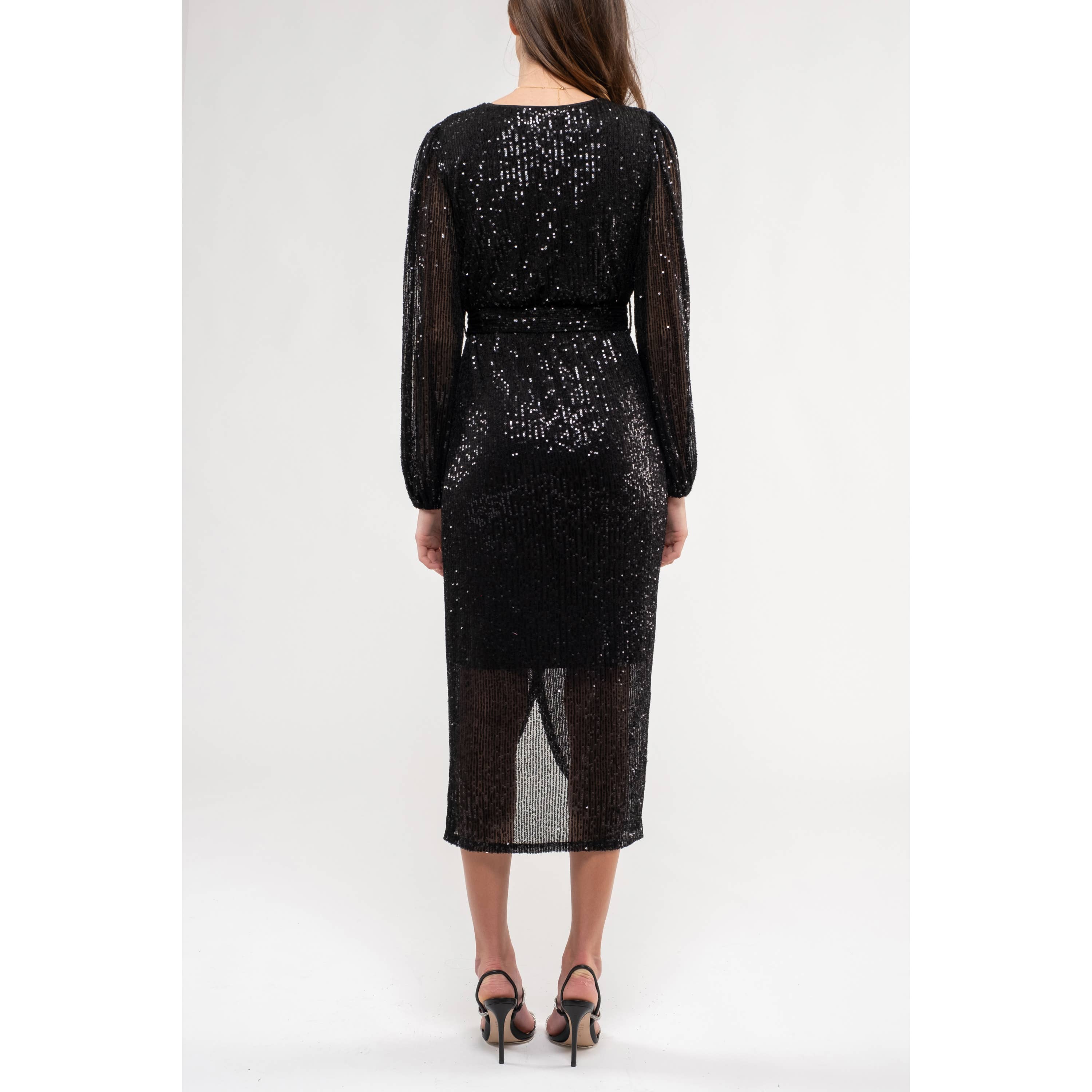 MINE - Vente Robe – femme - ROBE MIDI EN SURPLIS À SEQUINS1