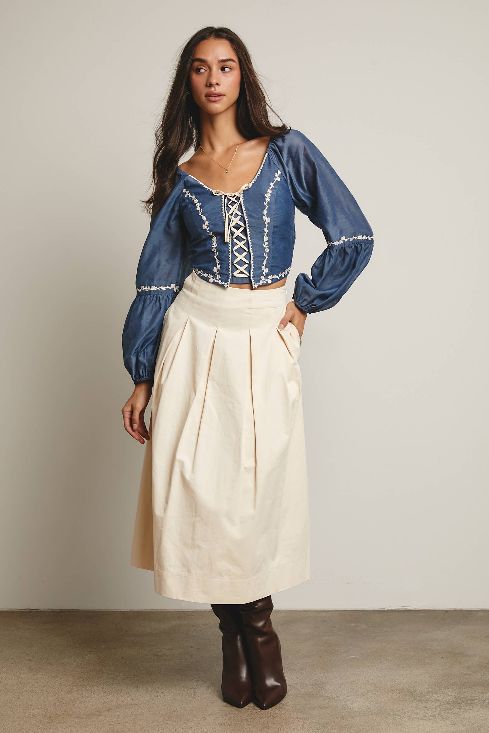 Forte – Engroshandel Nederdel - Dame – Plisseret A-line Midi Nederdel FSK000122