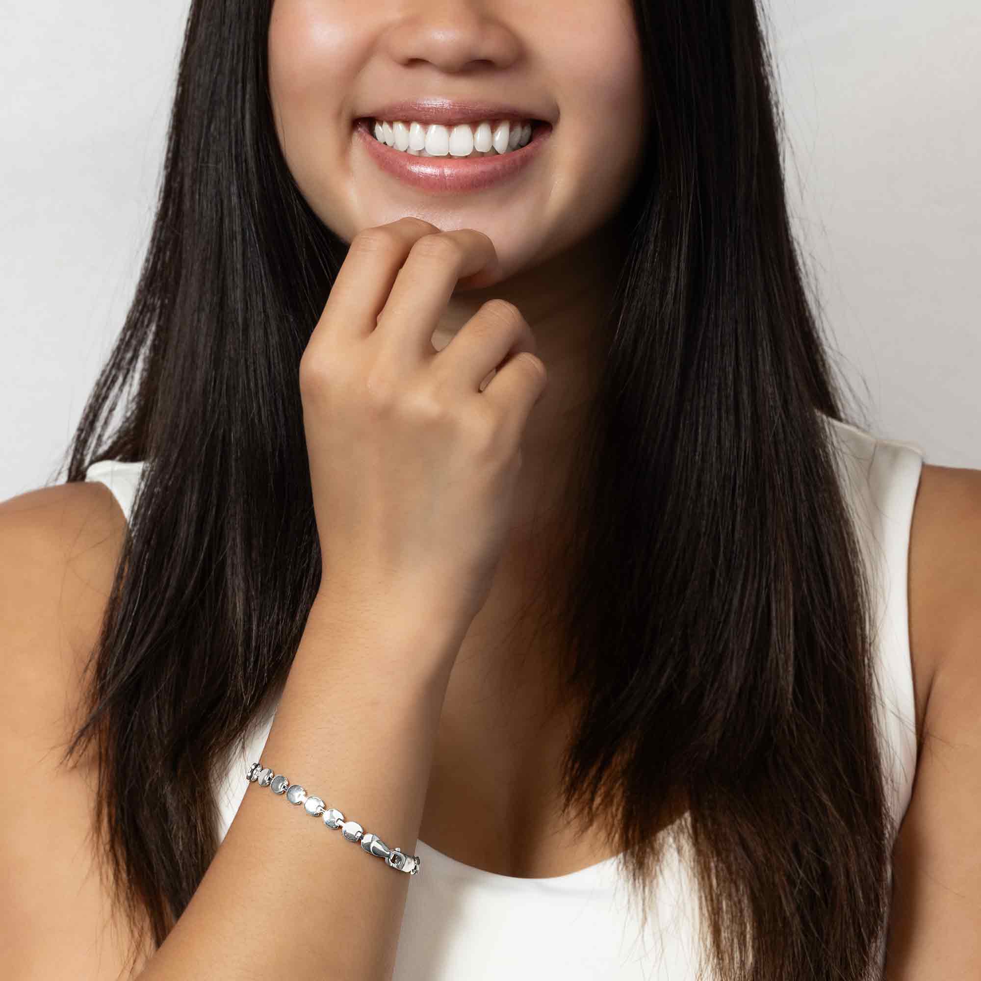 Nina Designs - Wholesale Link & Chain Bracelet - Sterling Silver Round Discs Bracelet 7.5 Inches1