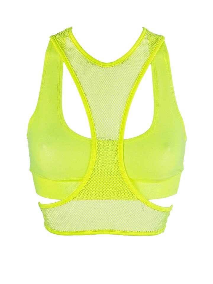 Layered Crop Top Set / Hologram layered with Fishnet / DOUBLE TOP NEON YELLOW for wholesale by EXES LINGERIE