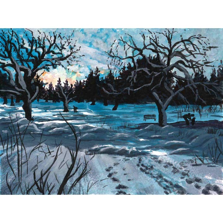 Winter in East Vancouver | Landscape Art Print for wholesale by Hannah Raju Art