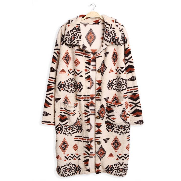 Fashion City - Wholesale Jacket - Women's - Aztec Pocket Sherpa Oversized Jacket5