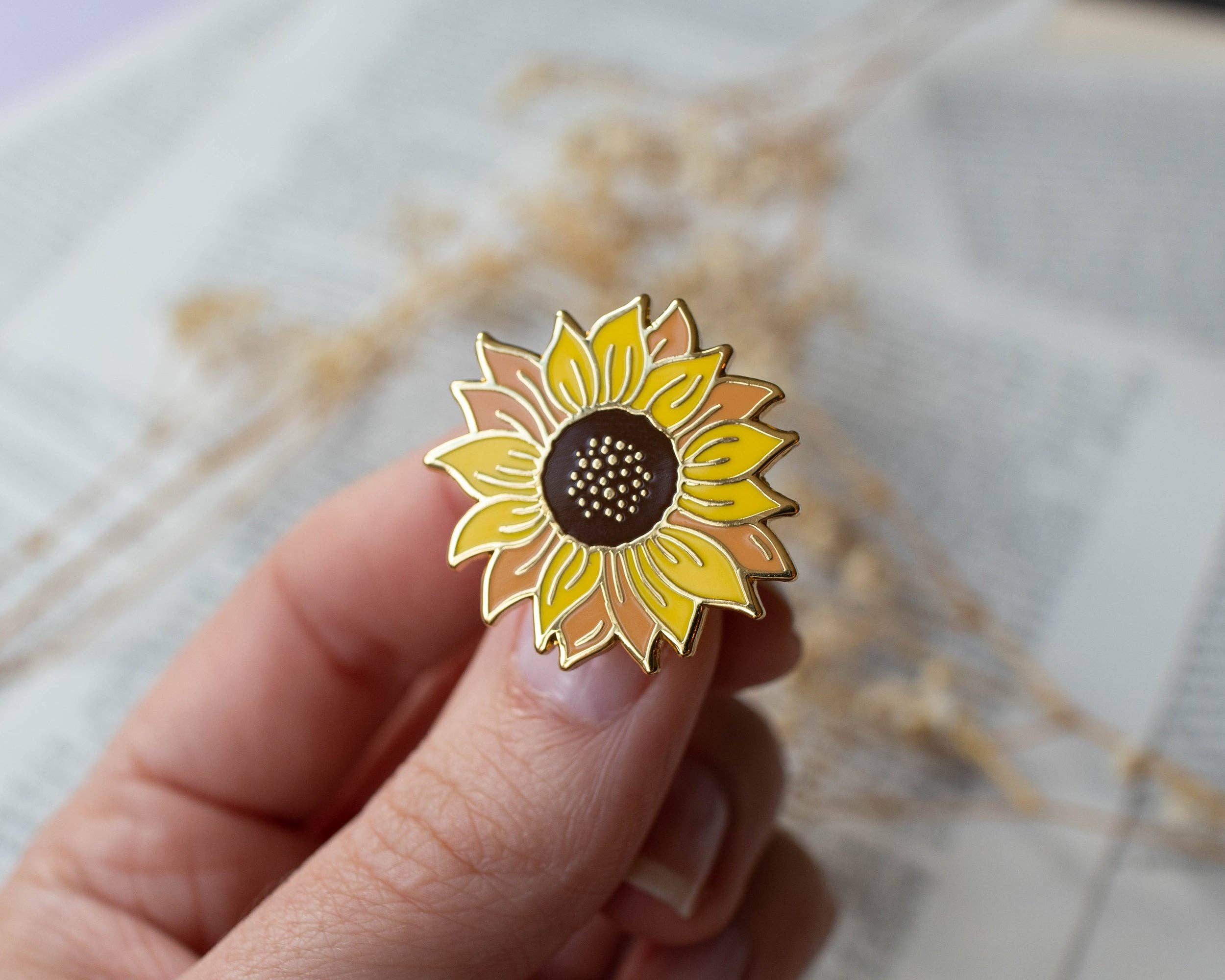 Basically Britt - Wholesale Lapel Pin/Button - Sunflower Enamel Pin Yellow3