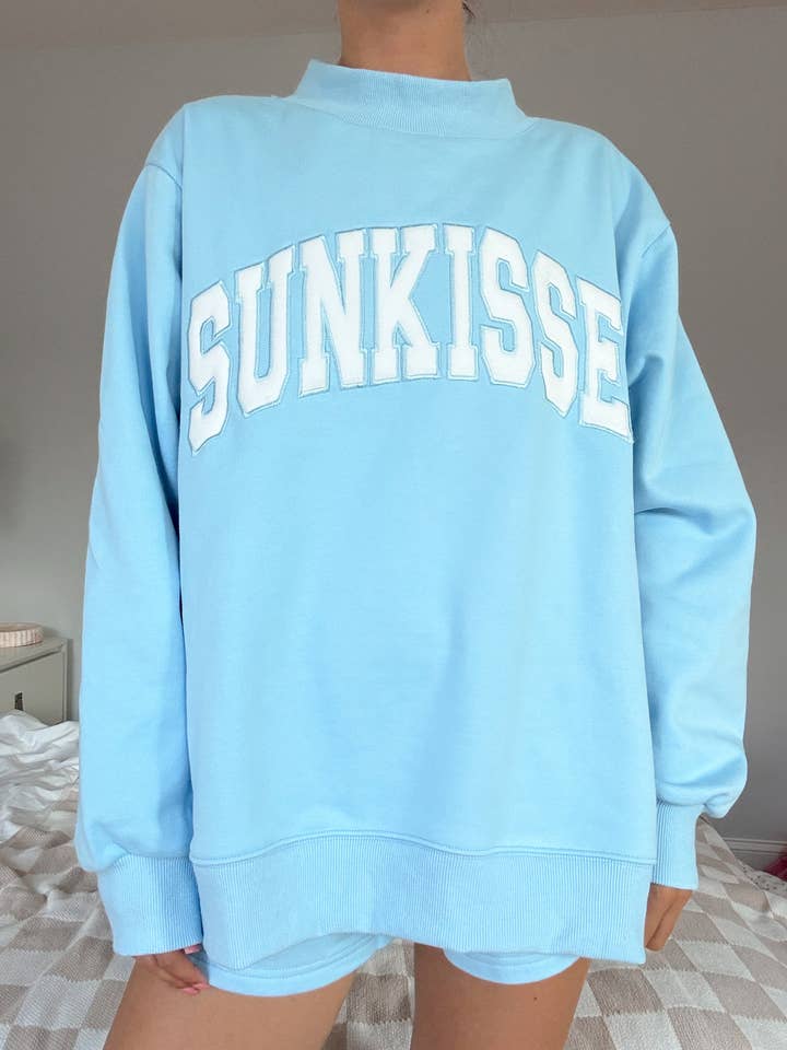 Berry Blue Varsity Sunkissed Embroidered Mockneck Sweatshirt 100% Cotton for wholesale by Sunkissed Coconut