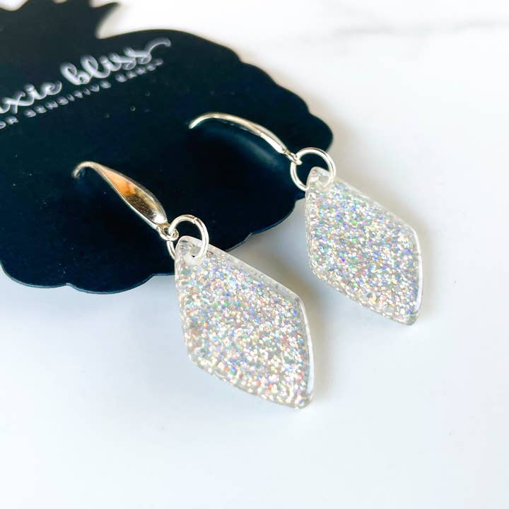 Dixie Bliss - Wholesale Dangle Earrings - Glitz Girl in Holographic Silver