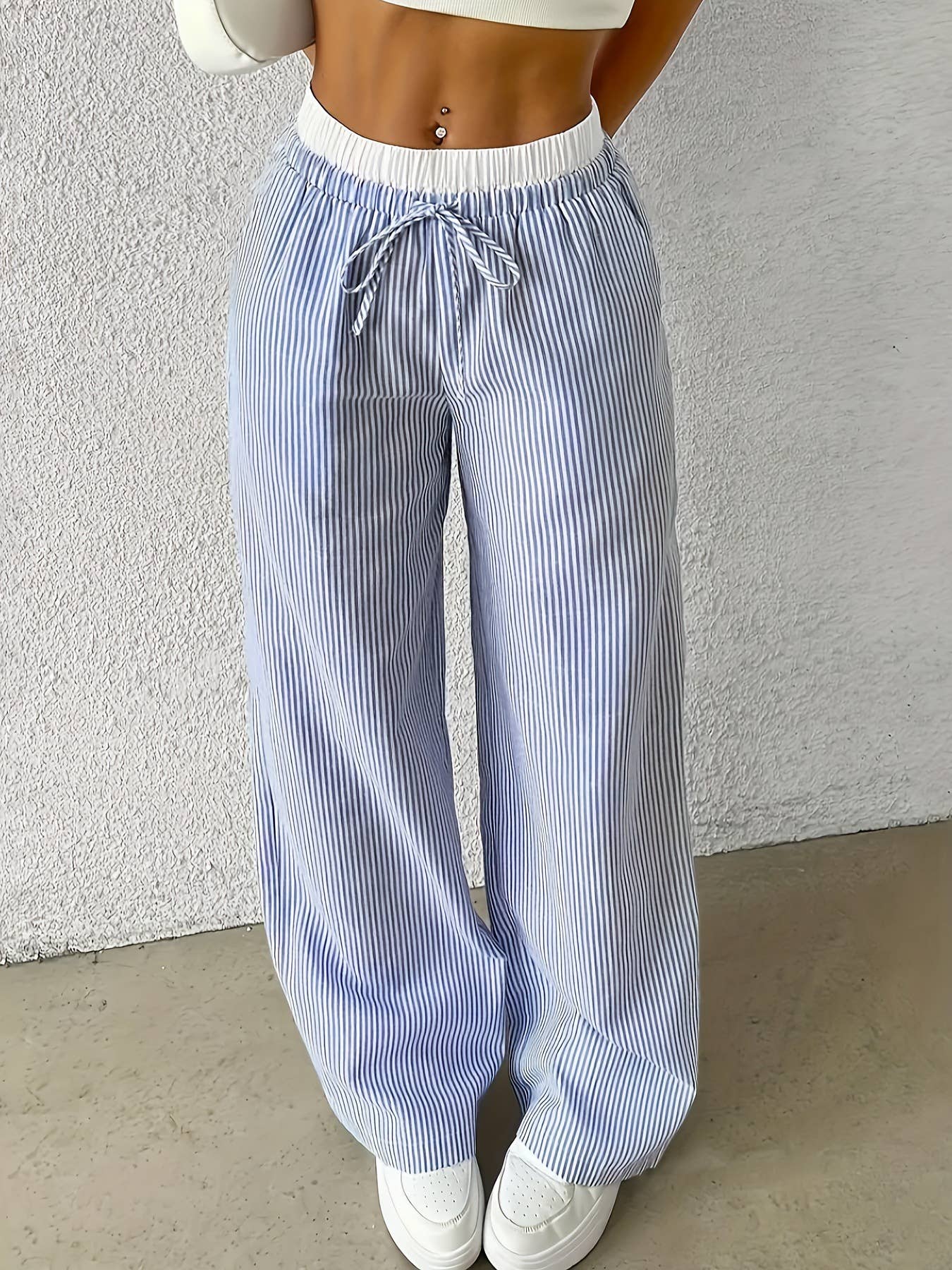 Rosa Clothing - Wholesale Pants - Women's - Summer drawstring plaid wide-leg pants4