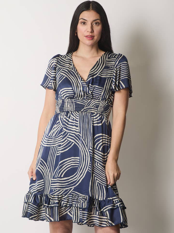 Vestido com Estampa Abstrata e Fumê por atacado de SOLO