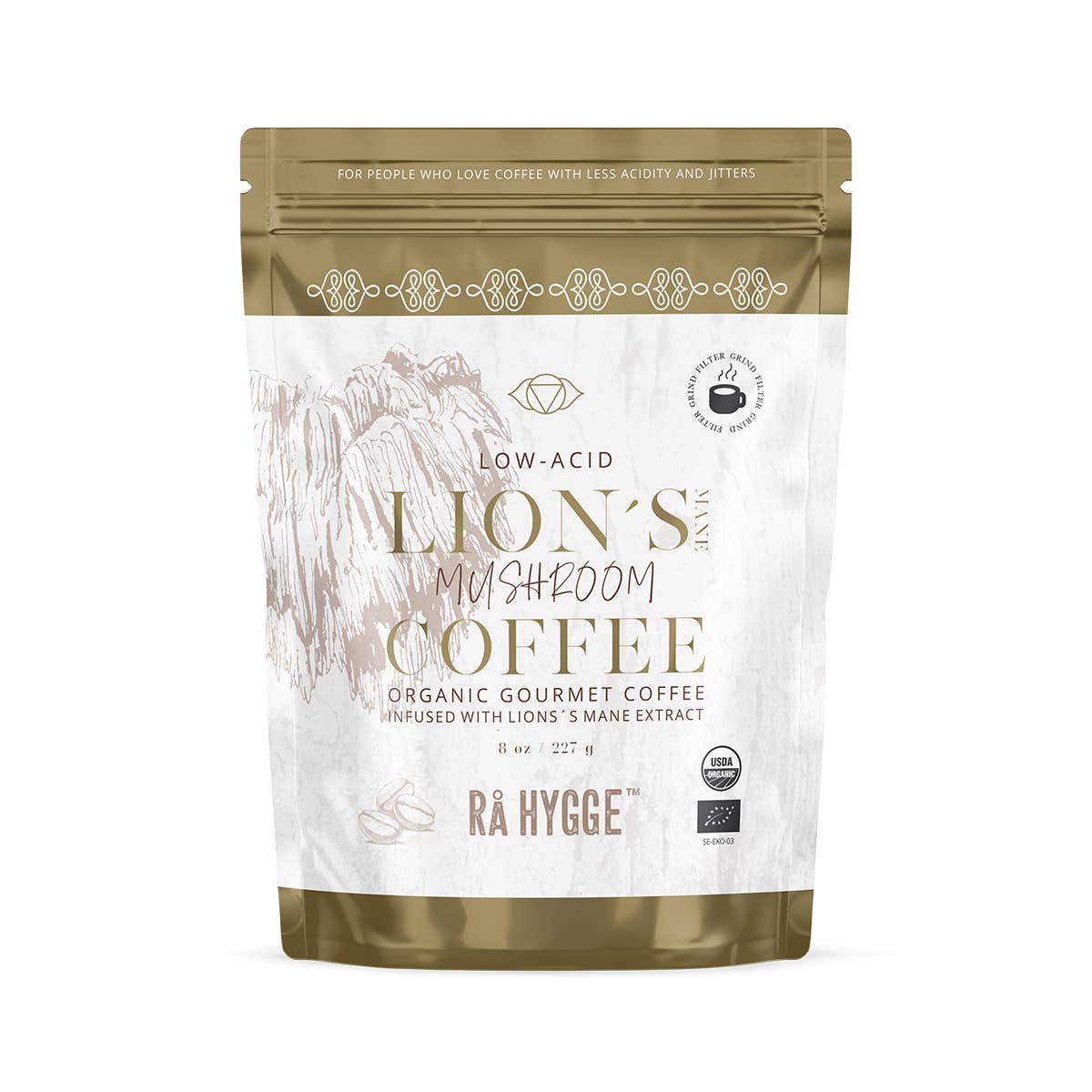 Rå Hygge - Wholesale Ground Coffee - Lion´s Mane Specialty Coffee BIO, Filter Ground 8 oz