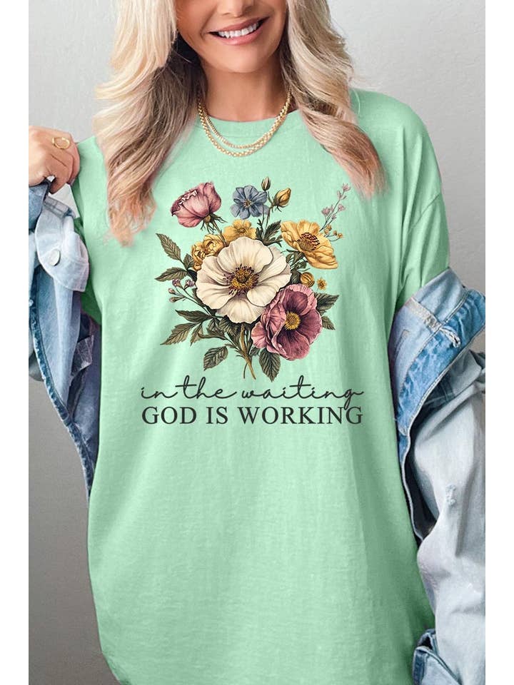 COLORBEAR - Wholesale T-shirt (graphic) – unisex - God is Working Vintage Floral Heavy Cotton Tee4