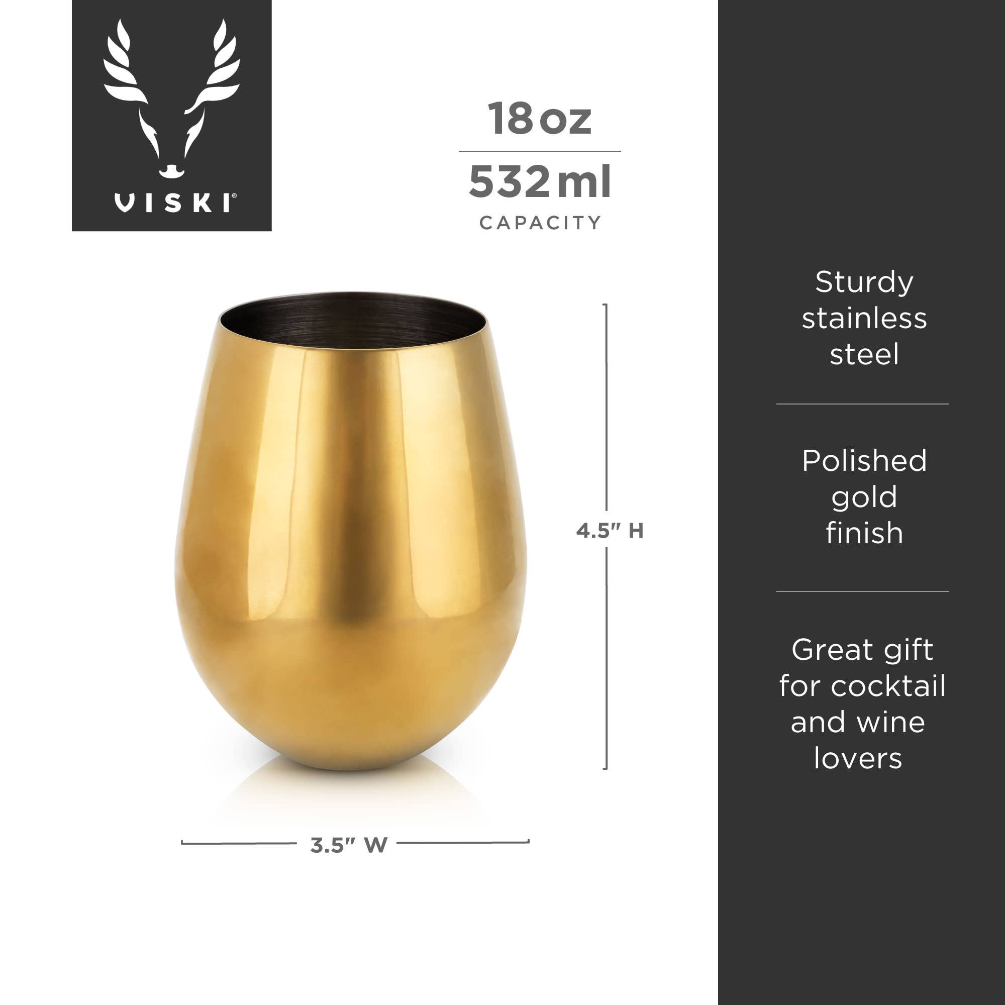 Viski - Wholesale Wine Glass - Belmont™ Gold Plated Stemless Wine Glasses Set of 26