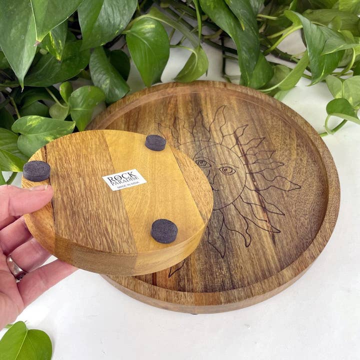 Rock Paradise - Wholesale Decorative Tray - Sun and Moon Wood Crystal Tray - Mango Wood 2 Sizes6
