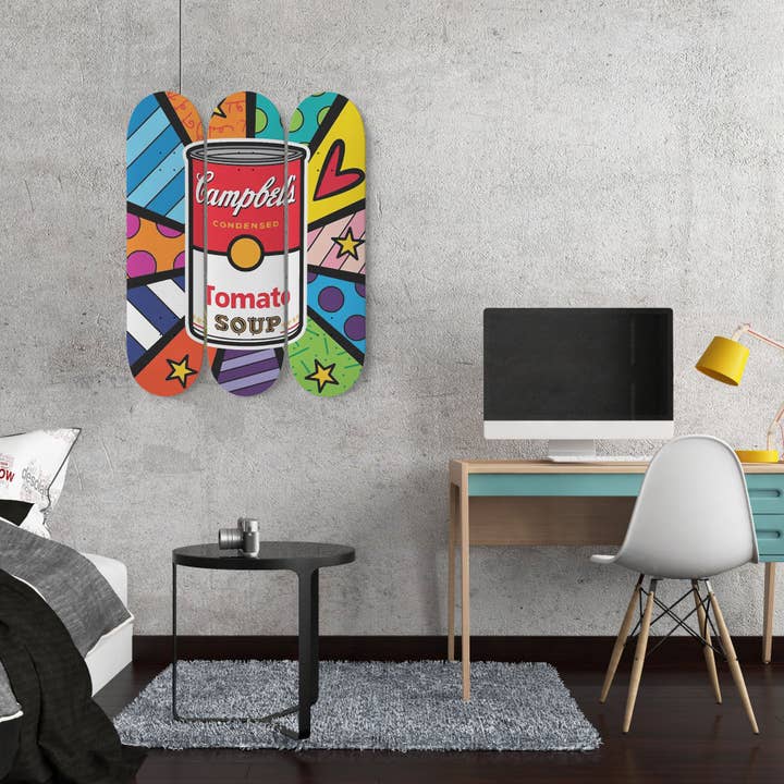 SkateboardArtsy – wholesale Wall Accent – Andy Warhol Campbell Soup | Pop Art - 3-piece Skateboard Wall Art