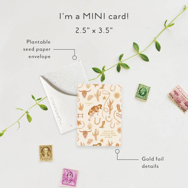 Saddle Up Sprout - Mini Tarjeta de Cumpleaños 2.5" x 3.5" para venta al por mayor de Seedlings