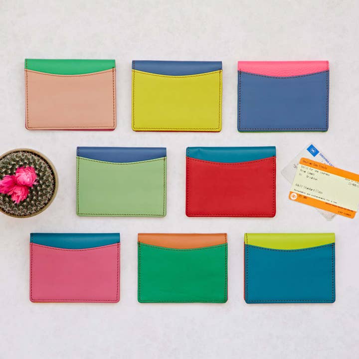Multicoloured Recycled Leather Card Holder - Handmade for wholesale by The Paper High Gift Company Limited